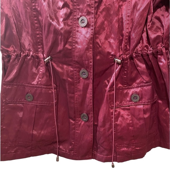 Metallic Red Utility Cargo Raincoat Button Front Drawstring Ruby Rd Size 18 - Picture 6 of 15